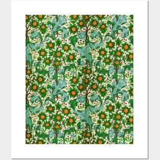 ORANGE TREE WITH BLUE GREEN LEAVES ,FLOWERS Floral Art Nouveau Pattern Posters and Art